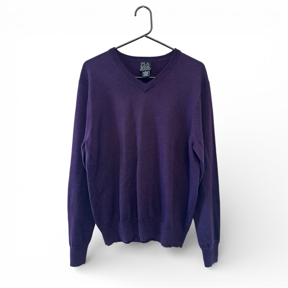Vintage Y2K Era Jos. A. Bank Men's Rich Purple V-Neck Sweater Size Small